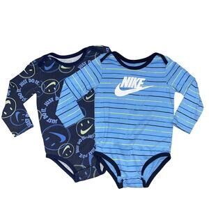 NIKE Just Do It 2 Pack Long Sleeve bodysuit onesies 24M Blue